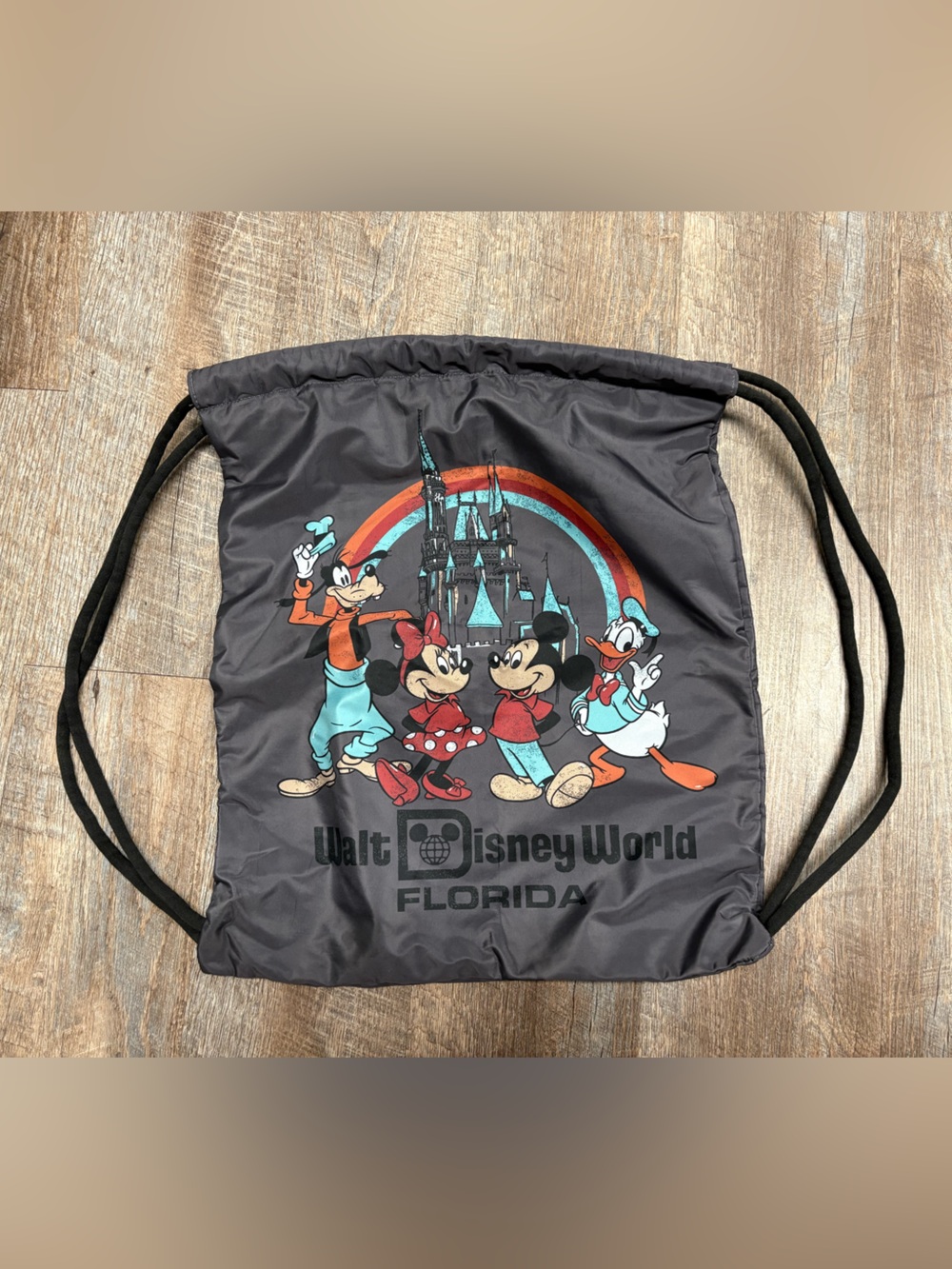 Disney Black Drawstring Bag with Classic Mickey & Friends Artwork